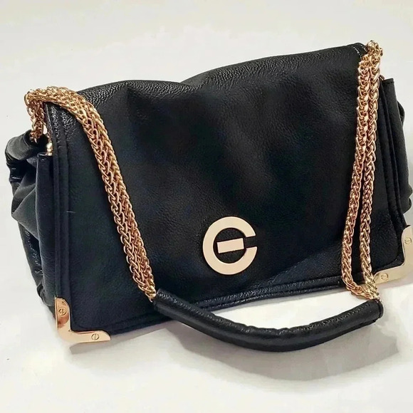 Vintage Elizabeth Grant 1980 Black pebbled Leather Gold  Plated Hardware… - Picture 1 of 10